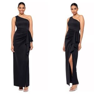 One-Shoulder Side-Drape High-Slit Gown